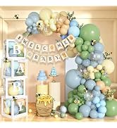 153 Pcs Blue Yellow Balloon Banner Bear Baby Shower Decorations Neutral | Dusty Blue Pastel Yello...