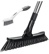 Qaestfy Grout Brush with Long Handle for Cleaning, Stiff Bristles Handheld Tile Scrub Brush, V-Sh...