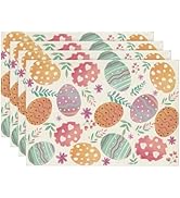 Artoid Mode Watercolor Eggs Floral Easter Placemats Set of 4, 12x18 Inch Seasonal Spring Table Ma...