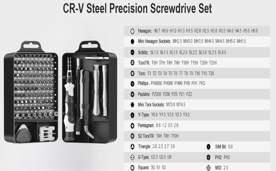 The 115-in-1 set is designed for precision electronic repairs