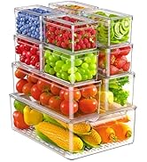 KEMETHY 11 Pack Refrigerator Organizers and Storage, Stackable Fridge Organizer Bins, BPA-Free Cl...
