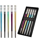 Hvanam 5 PaIrs Color 316 Stainless Steel 18/10 Reusable Chopsticks Set With Case Rainbow Multicol...
