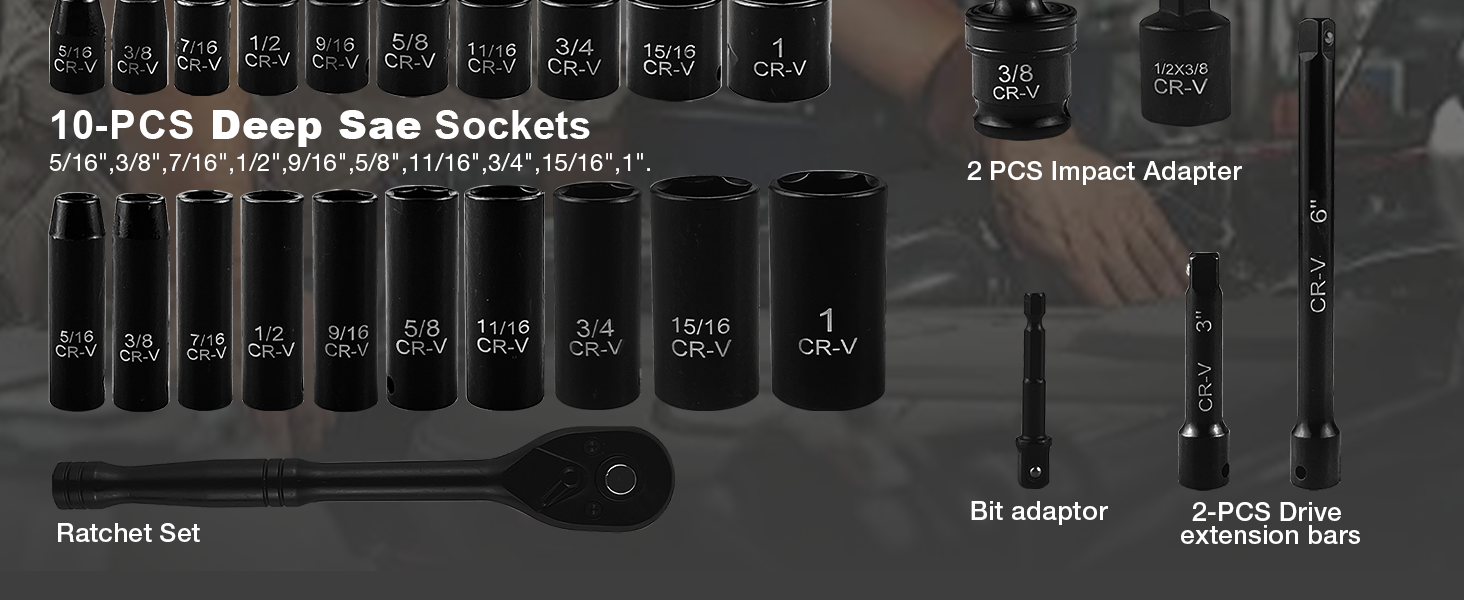 64pcs 3/8" Socket Set,Drive Impact Socket Set