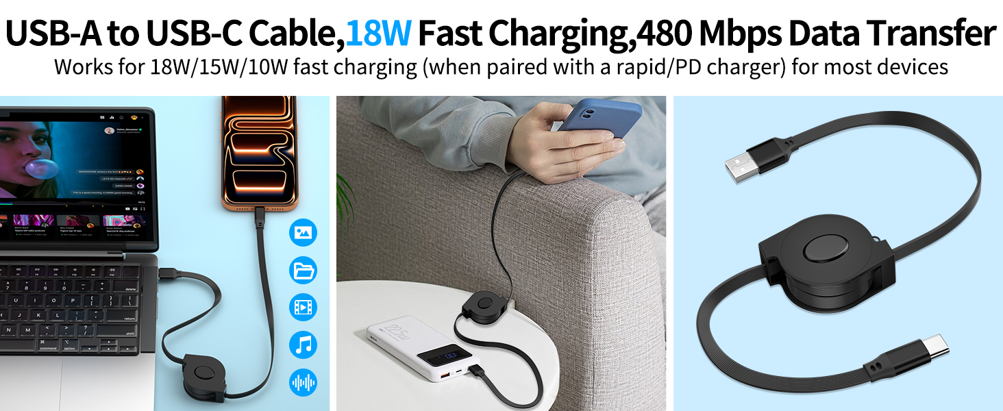 Retractable USB-A to USB C Carplay Cable