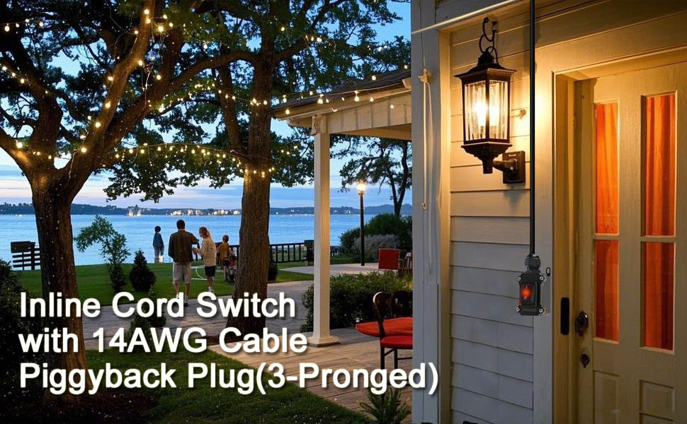 Inline Cord Switch with 3.3FT 14AWG Cable Piggyback Plug