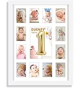DUENPY 12x16 My First Year Picture Frame Displays One 5x7 inch and Twelve 2x3 inch Small Photo Co...