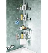 HAMITOR Corner Shower Caddy Tension Pole: Quick Installation 4-Tier Rustproof Bathroom Organizer ...
