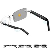 Jacuate Smart Glasses,Rimless Photochromic Bluetooth Glasses with Speaker&amp;Open-Ear HD Sound Mic- ...
