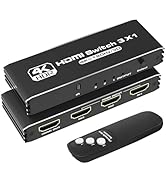 Tendak HDMI Switch 3 in 1 Out, 4K UHD HDMI Switcher Splitter with IR Remote Control, 3x1 HDMI Swi...