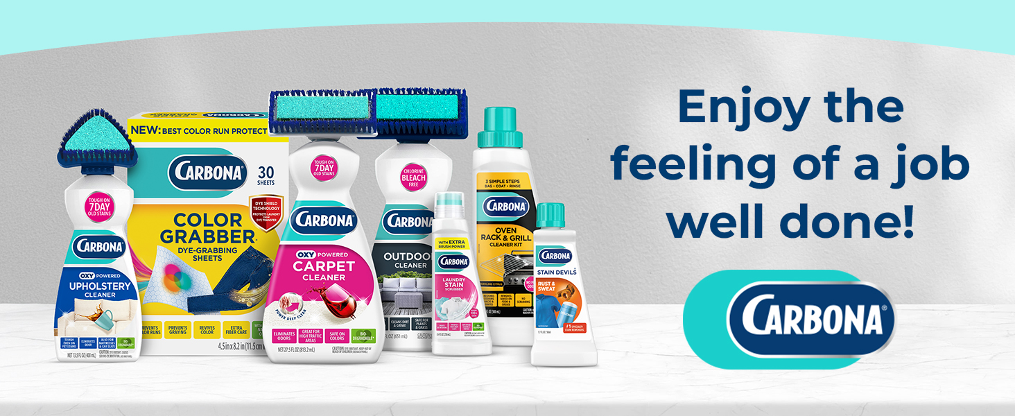Carbona laundry care products designed for stain removal, fabric care, and color protection