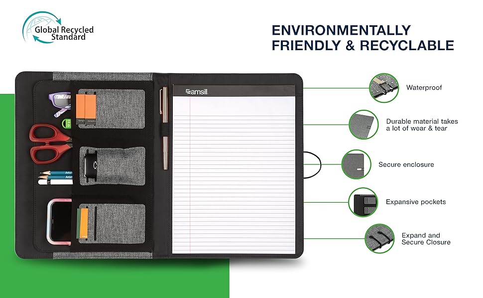 rPET, recycled, samsill, environmental, earth&amp;amp;#39;s choice, padfolio