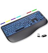 Large Print Backlit Wireless Keyboard – Silent Keyboards with Wrist Rest, 7-Color Light up, Quiet...