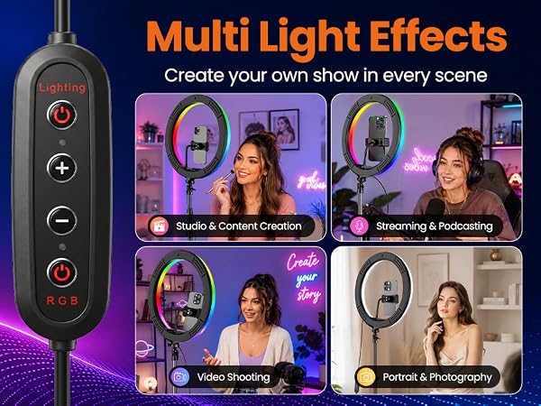 RGB ring light for beauty creators, podcasters, video makers, streamers, and portrait photographers