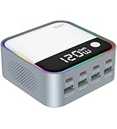 120W GaN USB C Charger Block Fast Charging, MultiPort USB Charging Station with Rainbow Gradient ...