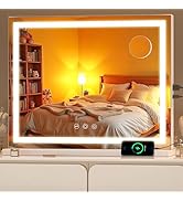 Batuso Vanity Mirror with Lights, 23" x 18" LED Makeup Mirror with 10X Magnification, Dimmable 3 ...