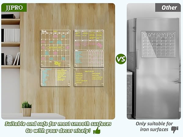 Find a smooth surface and stick the planner onto it, no matter painted wall, cabinet or desktop