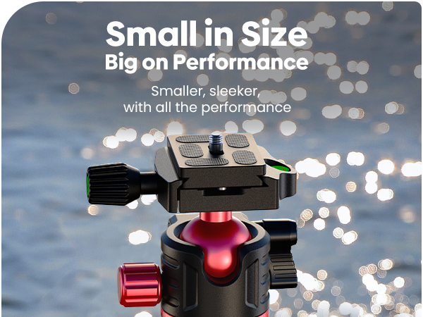 Small in size, big on performance - Ball Head Tripod. Weighs only 2.6 lbs, supports up to 8.8 lbs.