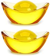2PCS Handmade Chinese Yellow Crystal Yuan Bao Figurine Collectibles Feng Shui Golden Ingot Statue...