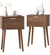 LAATOOREE Nightstands Set of 2, Small Fluted Side Table, Bedside Table with Solid Wood Feet; Mode...