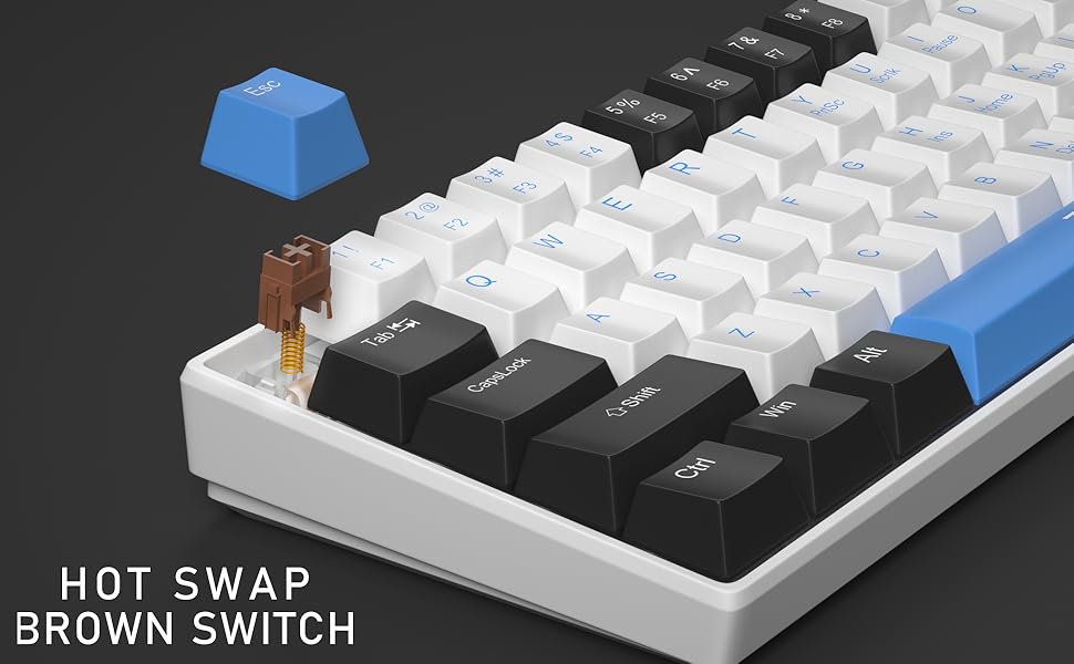 portable 60% mechanical brown switch gaming keyboard with blue backlit