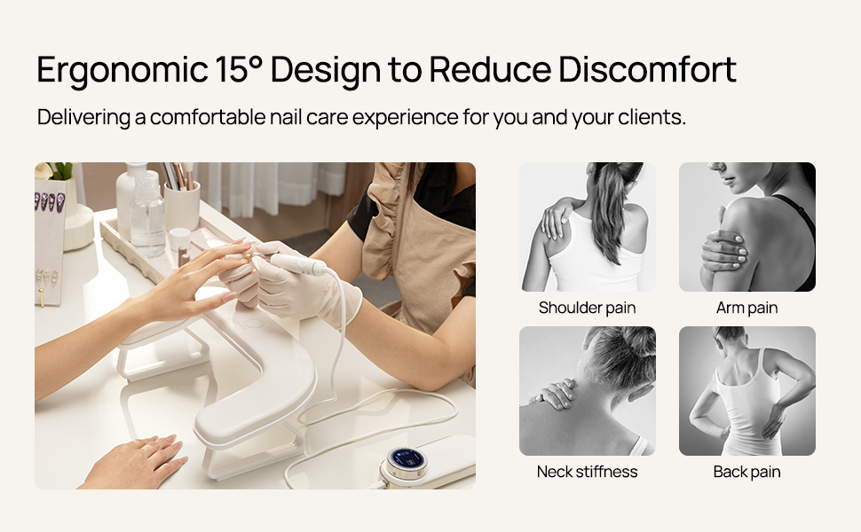 ergonomic 15° design to reduce discomfort