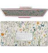 AQQA Flower Large Desk Pad,Floral Desk Mat for Desktop,Non-Slip PU Leather Mouse Pad, Waterproof ...