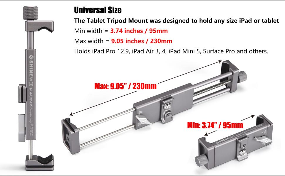 The Tablet Tripod Mount was designed to hold any size iPad or tablet