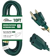HONDERSON 10 Ft Outdoor Extension Cord-16/3 SJTW Durable Green Extension Cable with 3 Prong Groun...
