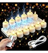 Rechargeable Tea Lights Flameless Candles with Remote Timer &amp; Charging Base, LED Tealight Candles...