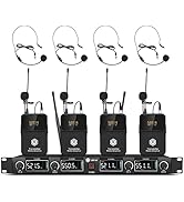 W IN-MIX UHF 4 Channel Wireless Microphone System with Cordless Handheld Lavalier Headset Mics, A...