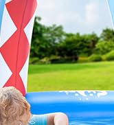 SULIFEEL Shark Inflatable Play Center Kiddie Pool with Slide and Sprinkler for Children, 8ft x 5f...
