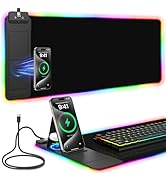 Mouse Pad with Foldable Phone Holder &amp; Wireless Charger, XL RGB Gaming Mousepad 31.5"x11.8" Large...