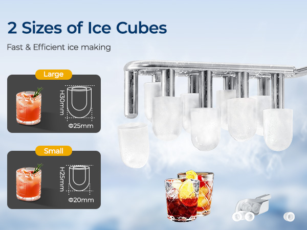 Small Ice Makers Countertop Two Sizes of Bullet Ice Cubes