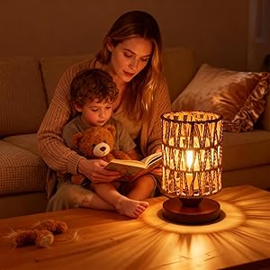 Handmade Rattan Lamp Farmhouse Table Lamp for Bedroom