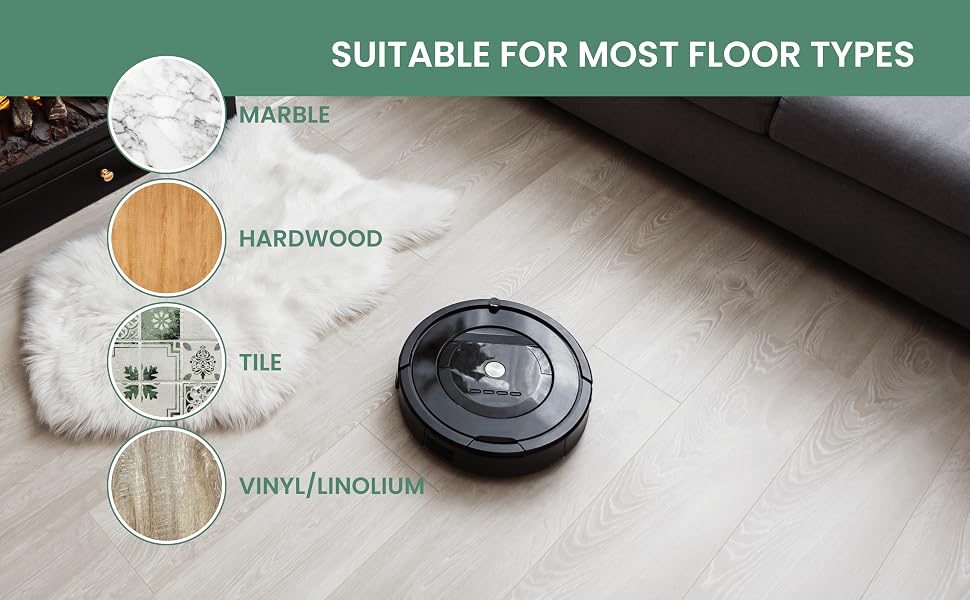 Robot mop on tile hardwood marble vinyl and laminate floors showing surface compatibility