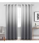 DWCN Faux Linen Grey Ombre Sheer Curtains - Gradient Semi Voile Grommet Top Window Curtains for B...