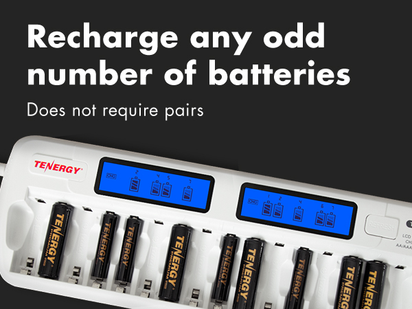 Recharge any odd numbers of batteries, does not require pairs