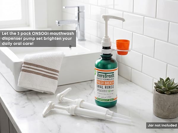 Mouthwash Dispenser Pump with Cup Holder Set