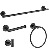 4-Piece Matte Black Towel Bar Set Bathroom Hardware Set Towel Holder Set for Bathroom SUS304 Stai...