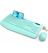 SABLUTE Wireless Keyboard and Mouse, Wrist Rest, Phone Holder, Batteries Included, 2.4G Lag-Free ...