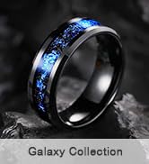 King Will Nature Mens 8mm Black/Silver Tungsten Carbide Wedding Ring with Black and Gold Foils In...