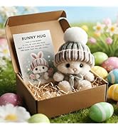 Linyuant Handmade Mini Bunny Hug Cute Easter Gift with Card, Mini Bunny Hugs in Box Easter Basket...