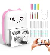 LabelMore Inkless Sticker Printer, Mini Pocket Printer with 13 Rolls Thermal Paper, Mini Thermal ...