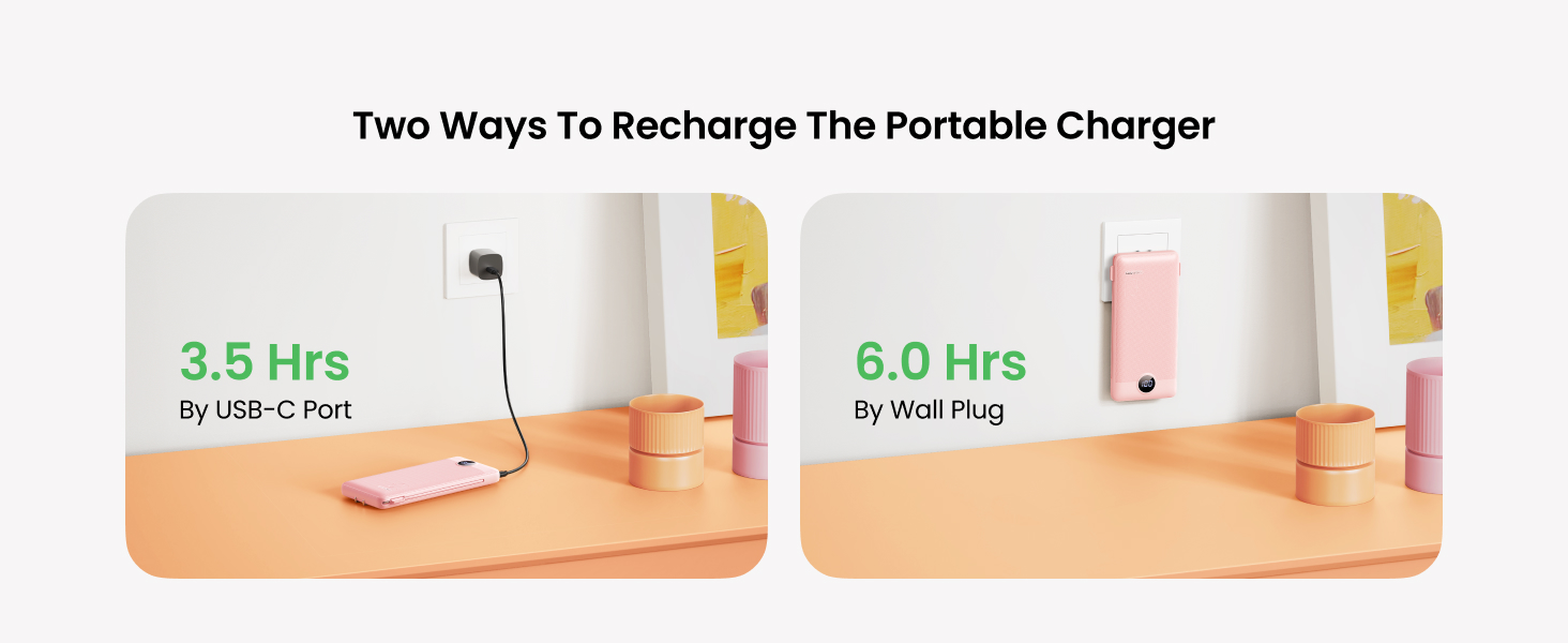Two Ways to Recharge the Power Bank-Pink