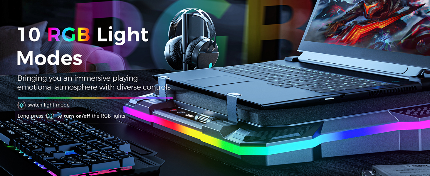 10 RGB Lighting Modes Laptop Cooler Cooling Pad