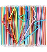 [100 Pack Individually Wrapped] 10.24" High Extra Long Flexible Plastic Straws, Disposable Drinki...