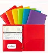 Aegero Folders with Pockets and Prong with Fasteners (6 Pack, Assorted Colors),Durable Plastic Po...