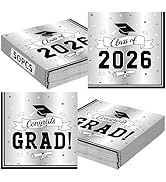 50 Pack Graduation Napkins, 6.5" X 6.5" Disposable Grad Napkins Graduation Decorations 2026, Silv...