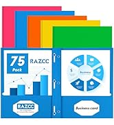 Two Pocket Folders, RAZCC 75 Pack Two Pocket with Prongs, 3 Prong Folders Fit Letter Size Paper, ...