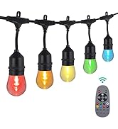 HBN 48ft Outdoor String Lights RGBW-Remote Controlled Outside String Lights Multicolor, 15 LED Bu...